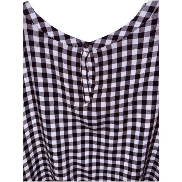 LOFT Women’s Sz L Black/White Check 100% Rayon Long Sleeve Keyhole Blouse - Picture 5 of 11